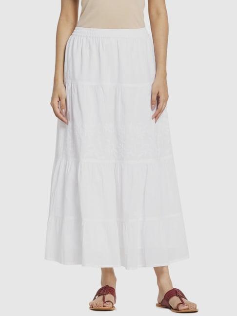 fabindia white cotton embroidered skirt