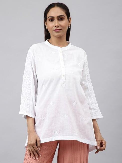 fabindia white cotton embroidered tunic
