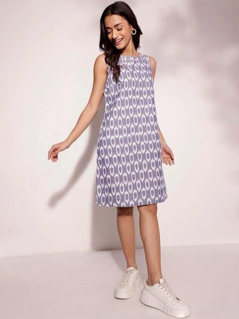 fabindia white cotton ikat short dress