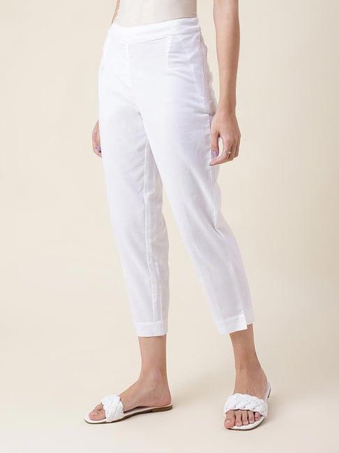 fabindia white cotton mid rise pants