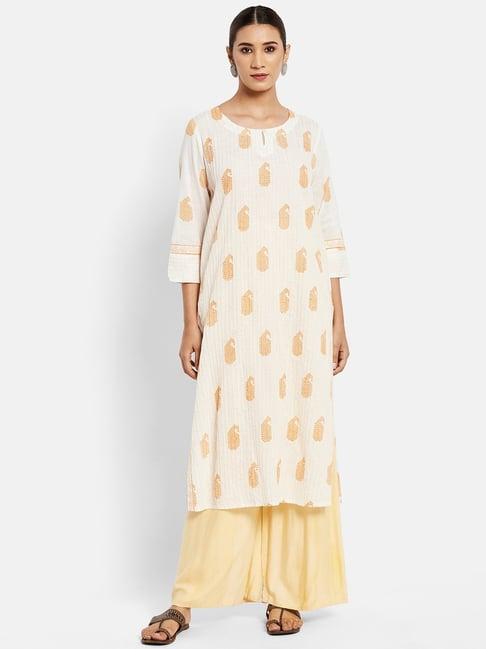 fabindia white cotton printed straight kurta