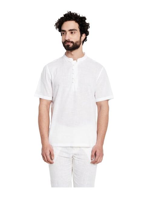 fabindia white cotton self pattern comfort fit kurta