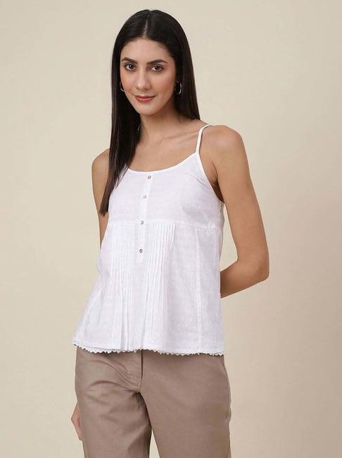 fabindia white cotton self pattern top