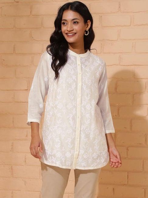 fabindia white embroidered tunic with inner