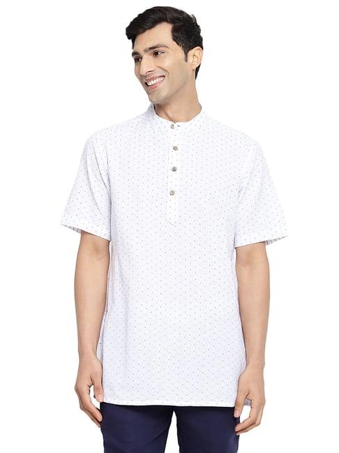 fabindia white regular fit printed short kurta