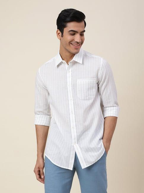 fabindia white regular fit striped shirt