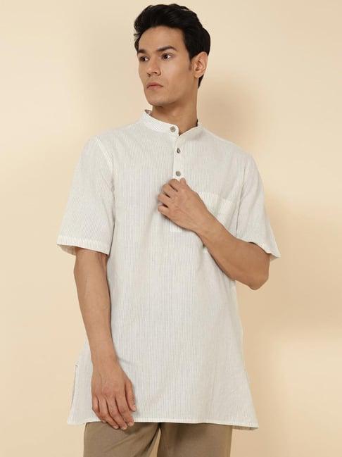 fabindia white regular fit striped short kurta