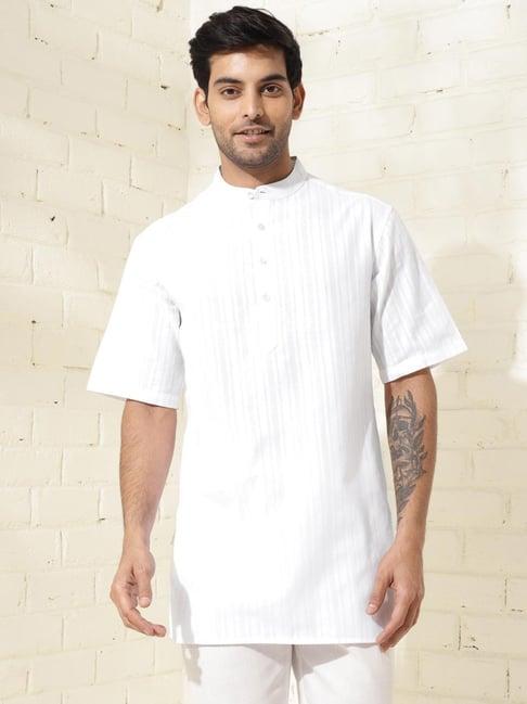 fabindia white regular fit striped short kurta