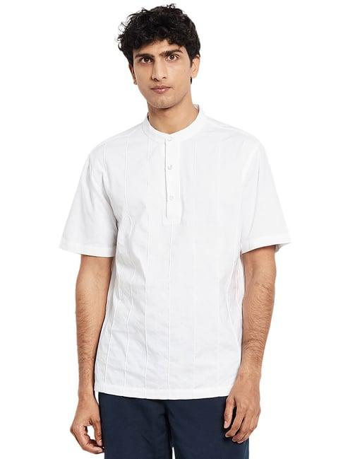 fabindia white self stripes short kurta