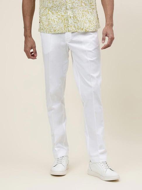 fabindia white slim fit pleated trousers