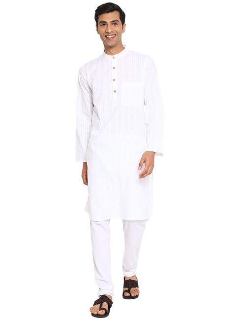 fabindia white slim fit striped kurta