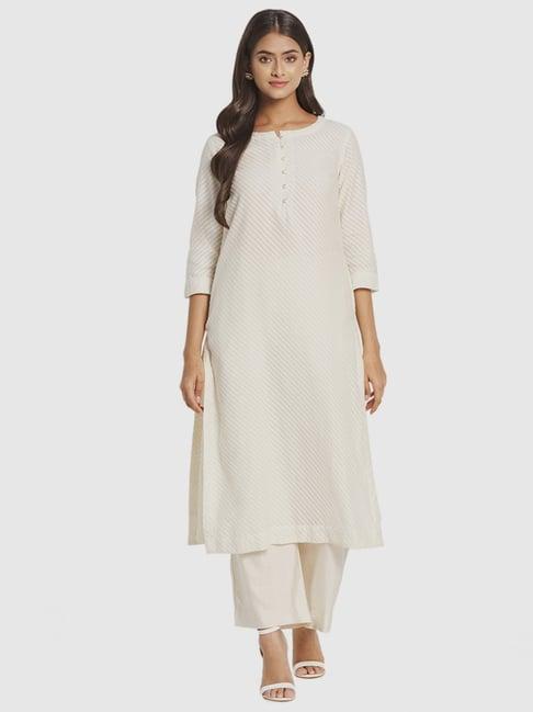 fabindia white striped straight kurta