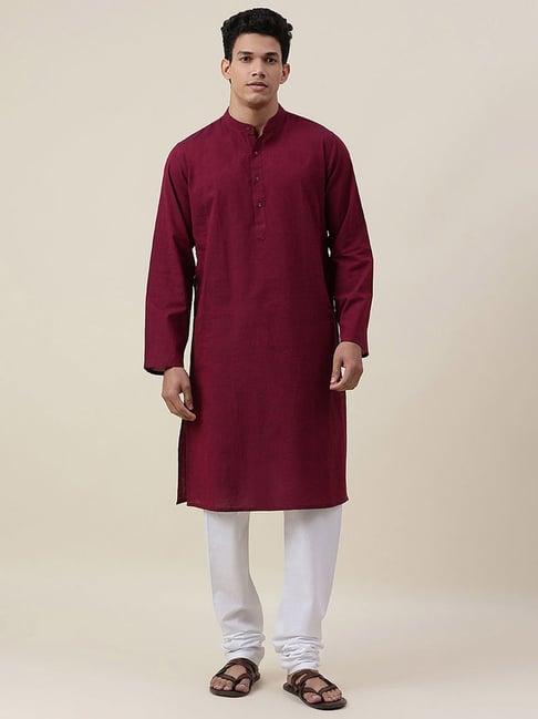 fabindia wine cotton slim fit printed kurta