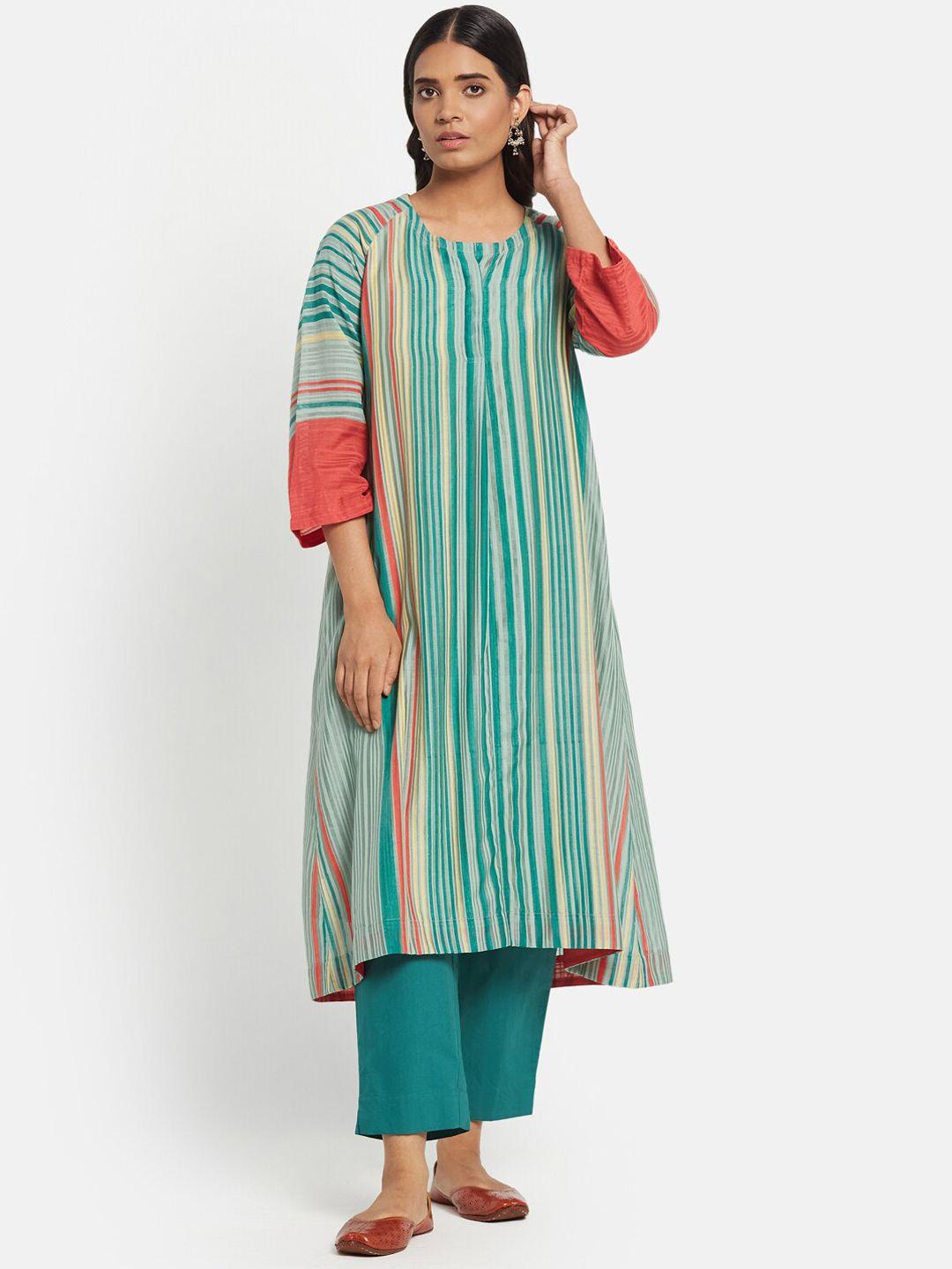 fabindia women 2 piece multicoloured striped kurta with trousers