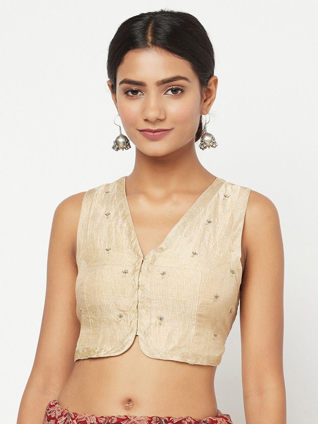 fabindia women beige embroidered saree blouse