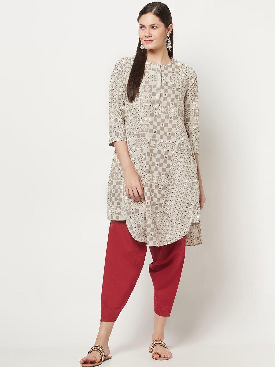 fabindia women beige geometric printed kurta