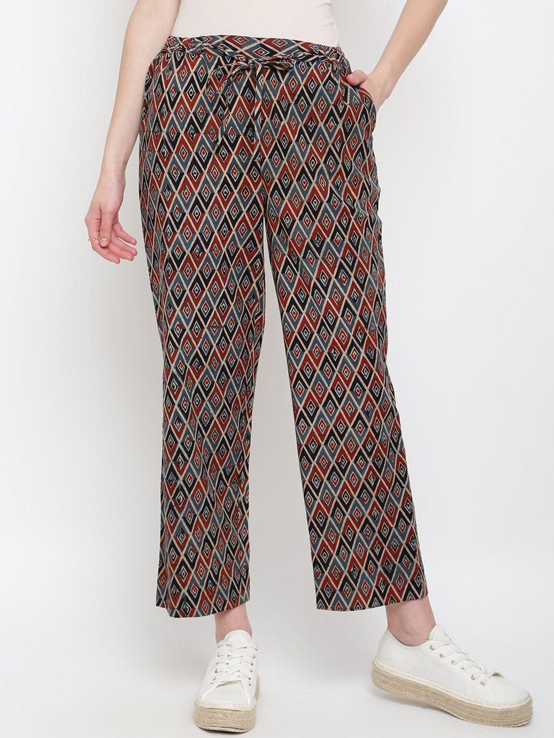 fabindia women black printed trousers