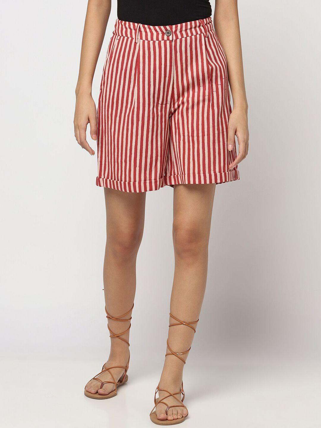 fabindia women cotton linen striped shorts