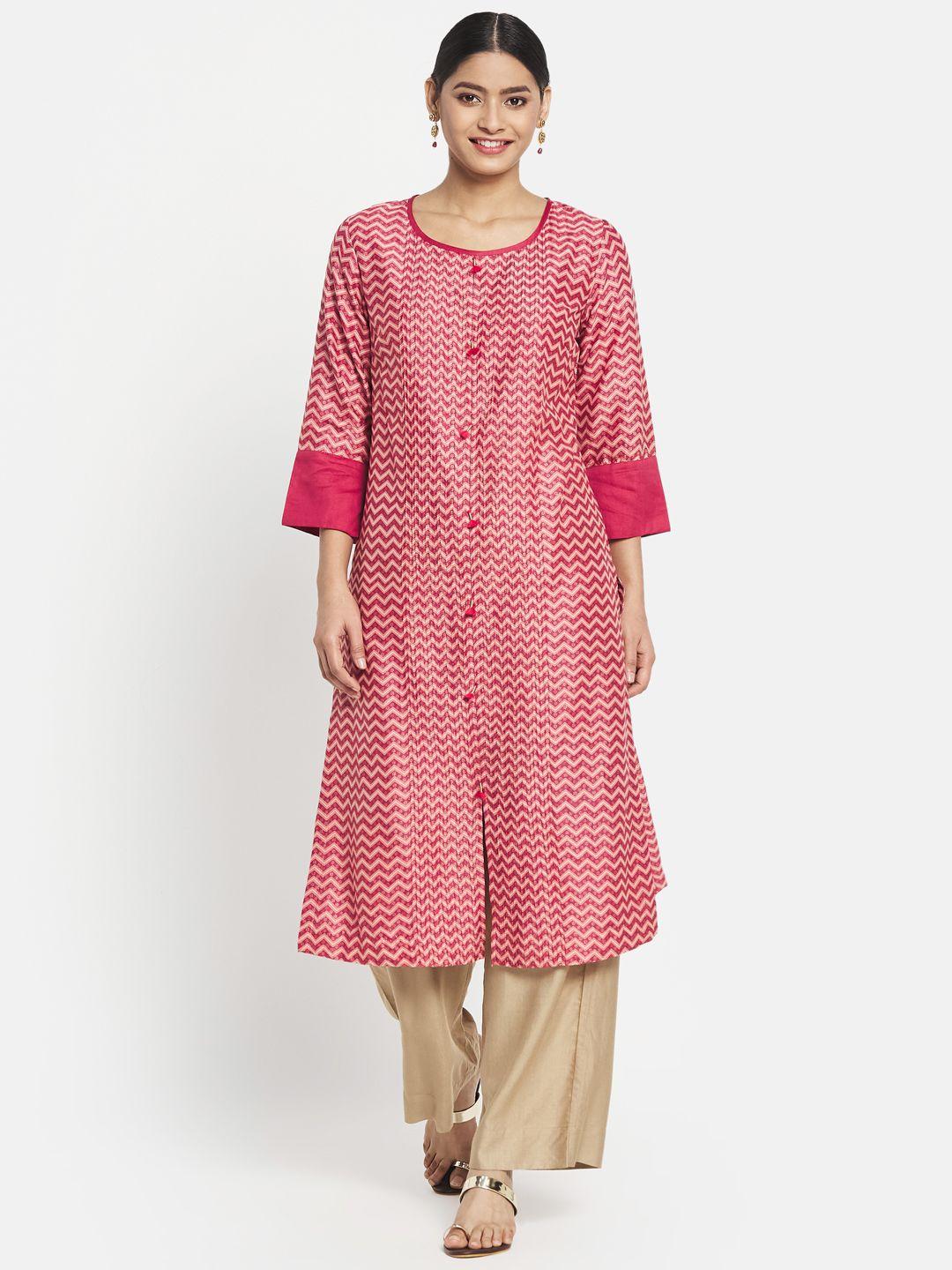 fabindia women cotton silk chevron printed kurta