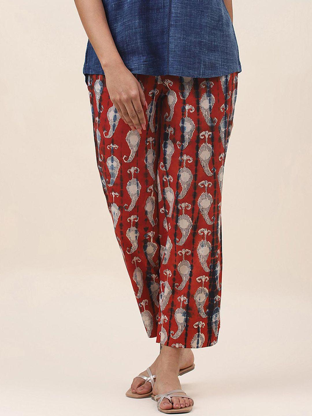 fabindia women ethnic motifs printed cotton comfort regular trousers