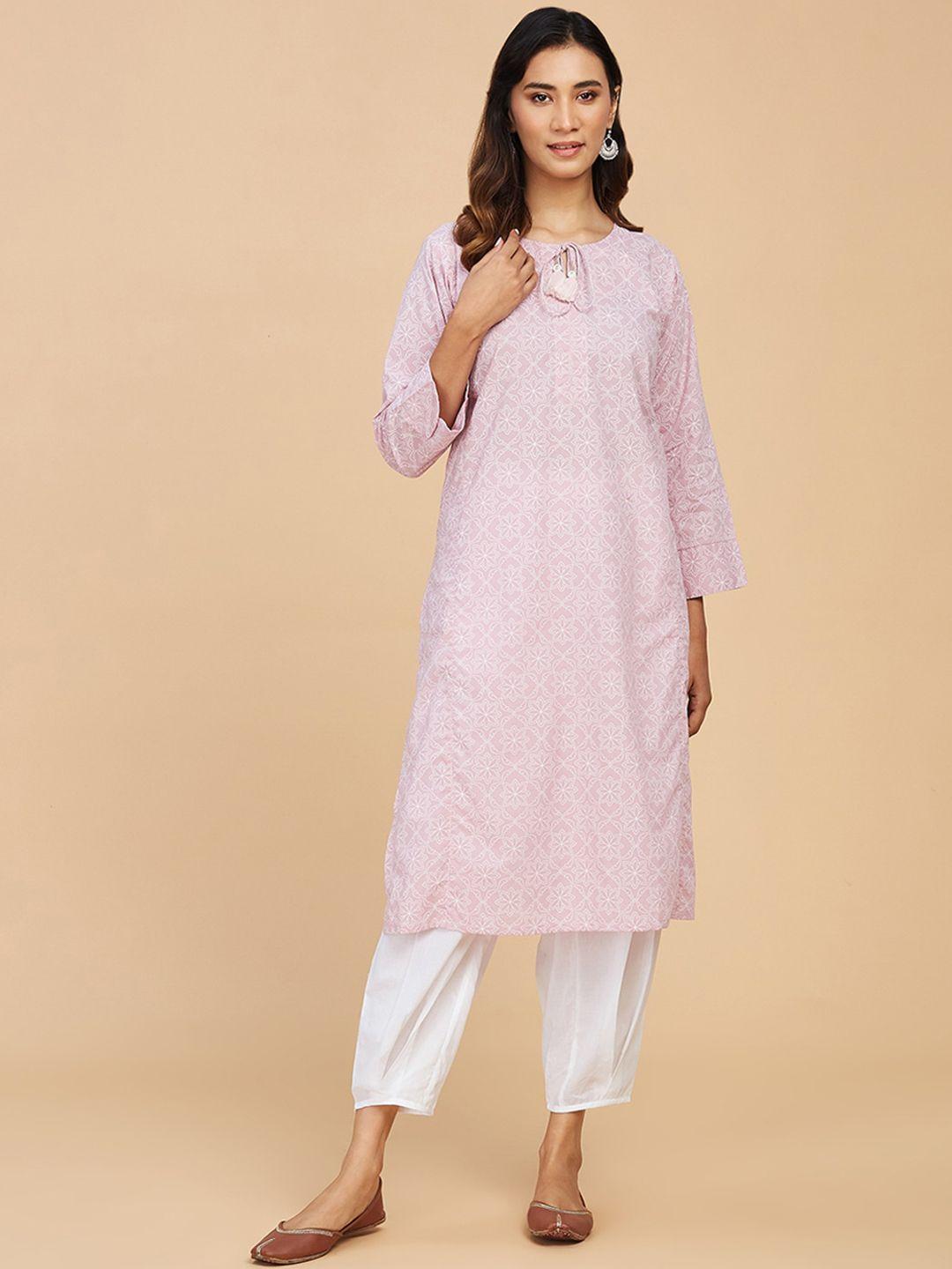 fabindia women ethnic motifs printed keyhole neck cotton kurta