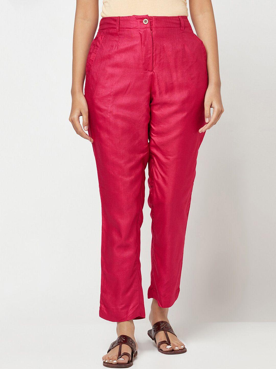 fabindia women fuchsia slim fit culottes trousers