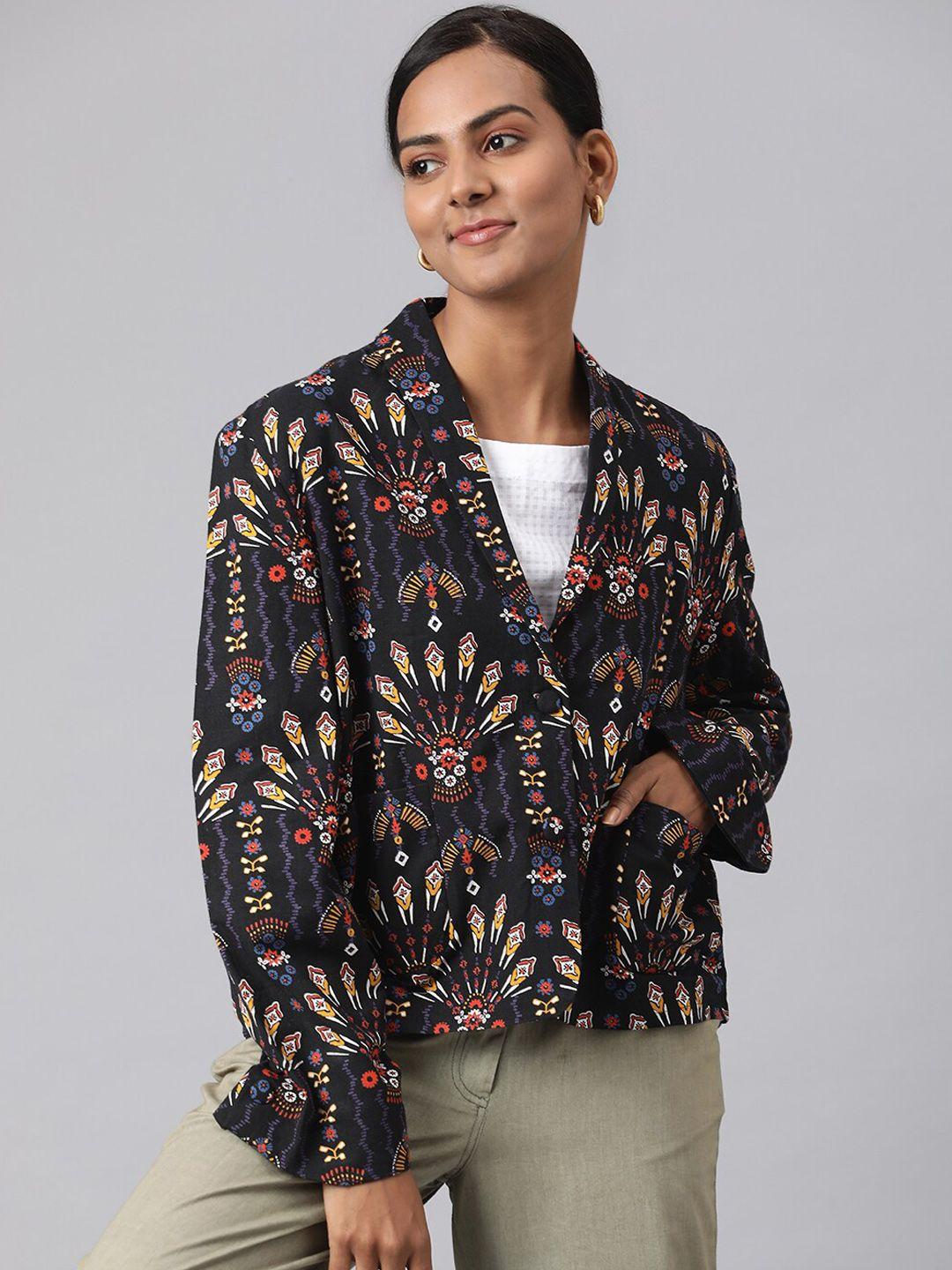 fabindia women geometric cotton linen tailored jacket