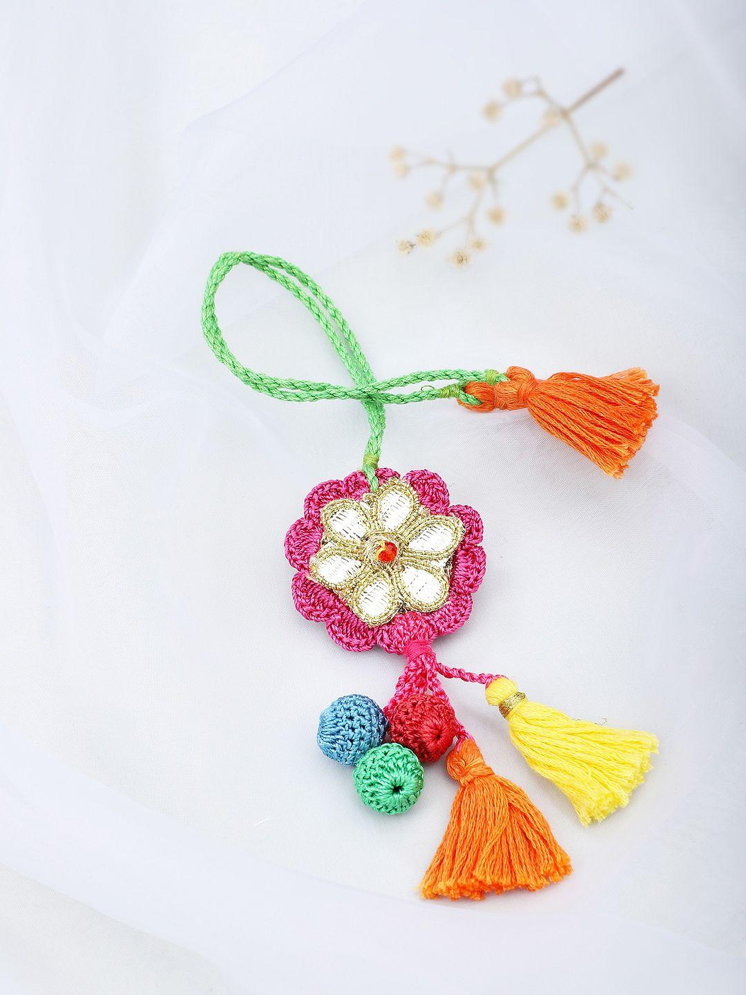 fabindia women green & pink rakhi