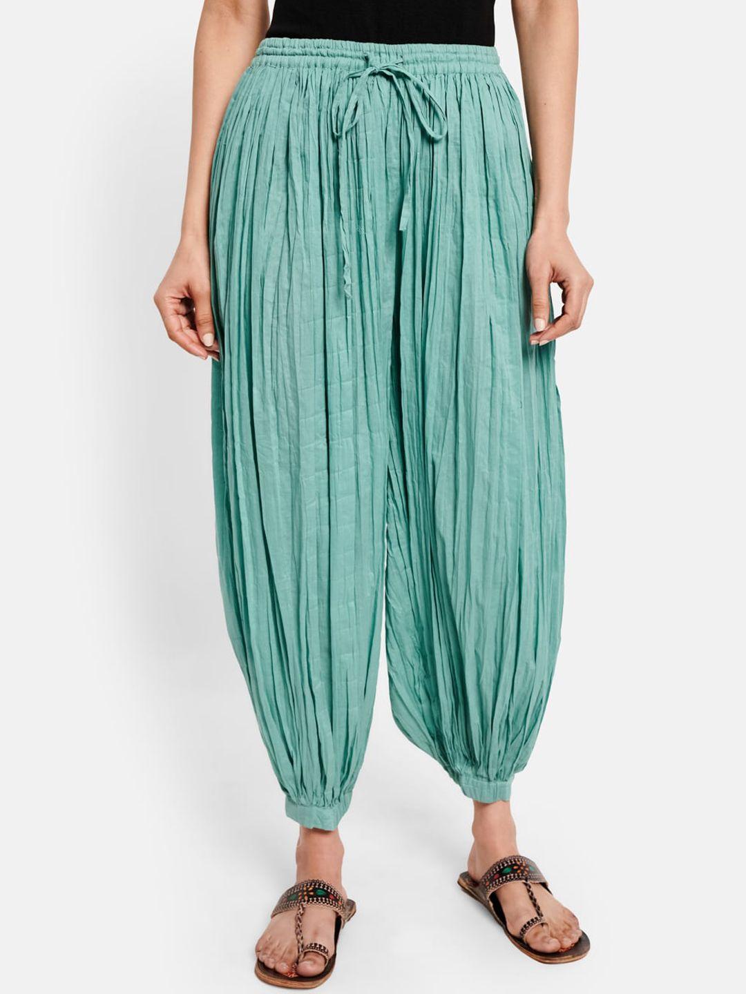 fabindia women green pleated jodhpuris trousers