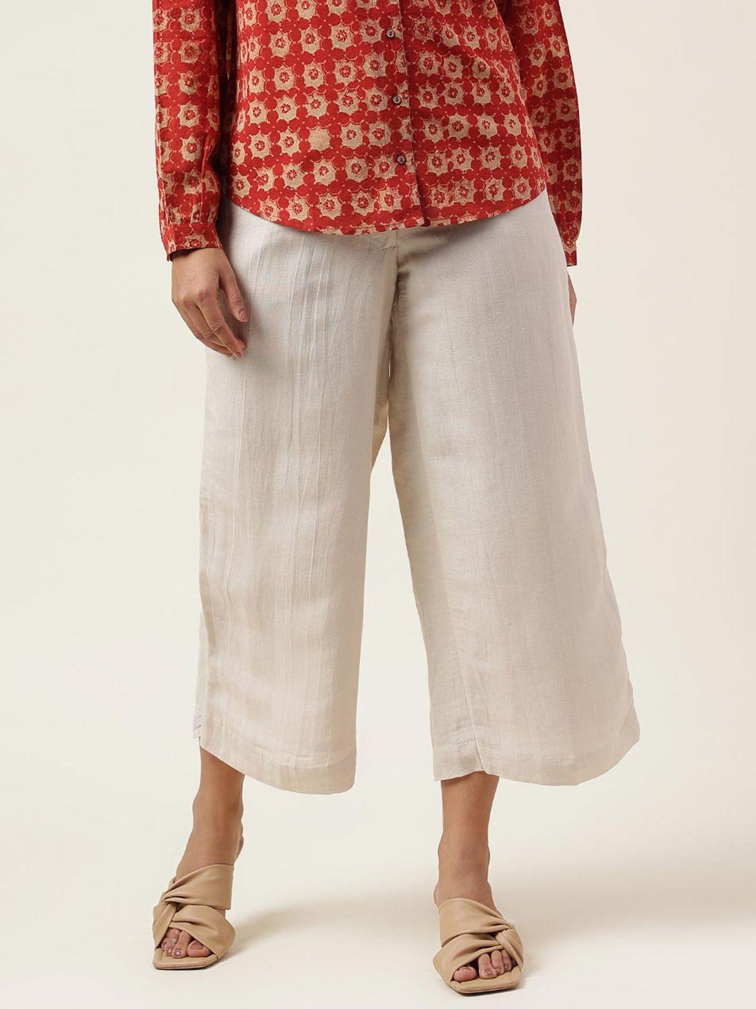 fabindia women linen parallel trousers