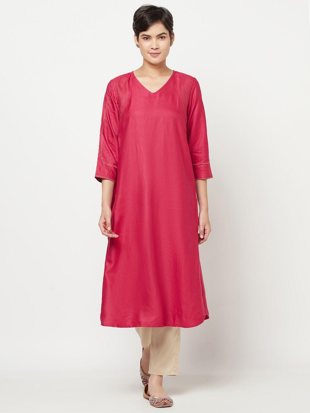 fabindia women magenta solid kurta