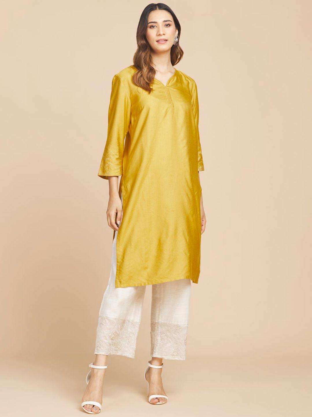 fabindia women mustard yellow cotton kurta