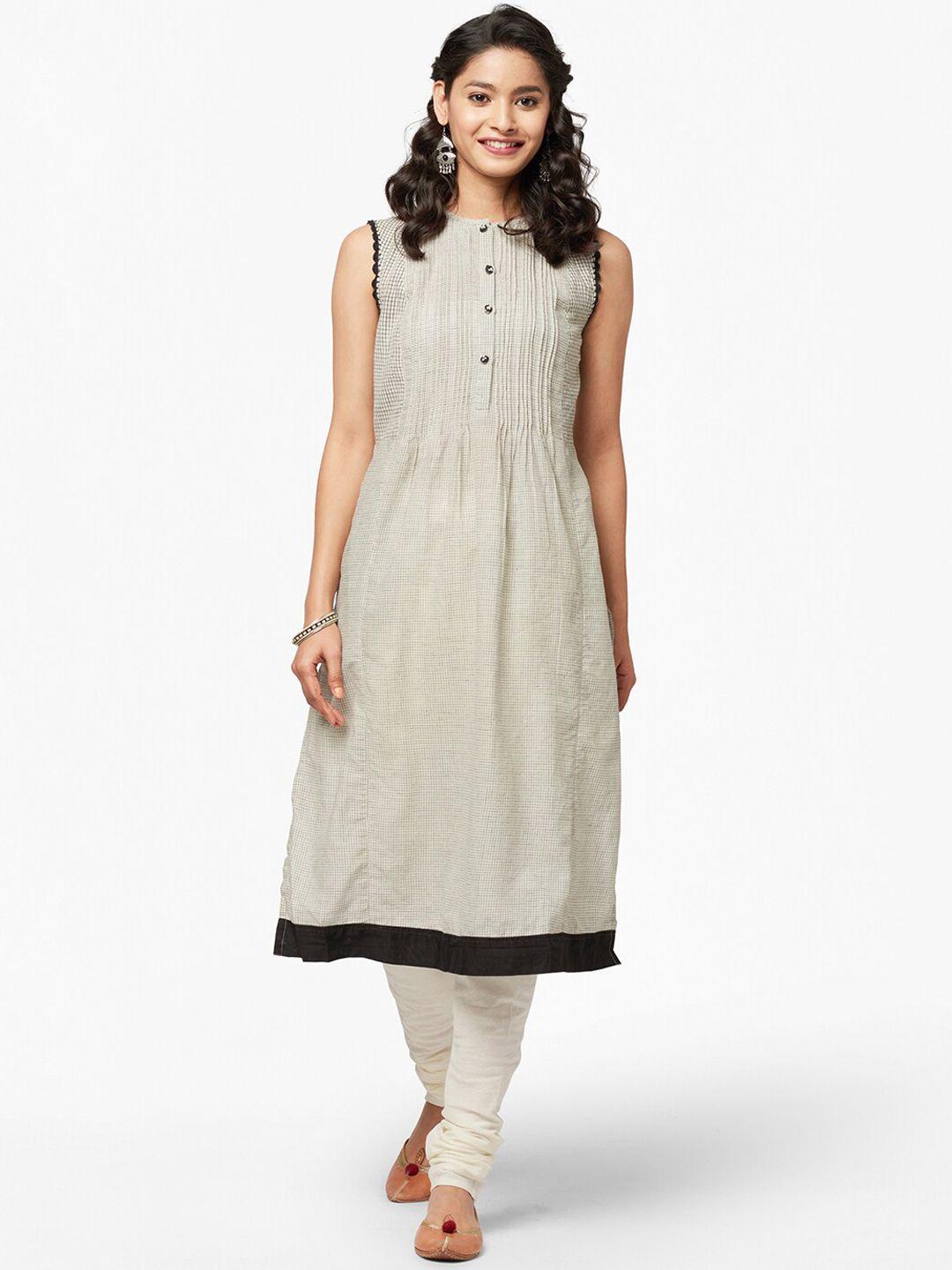 fabindia women off white & black kurta