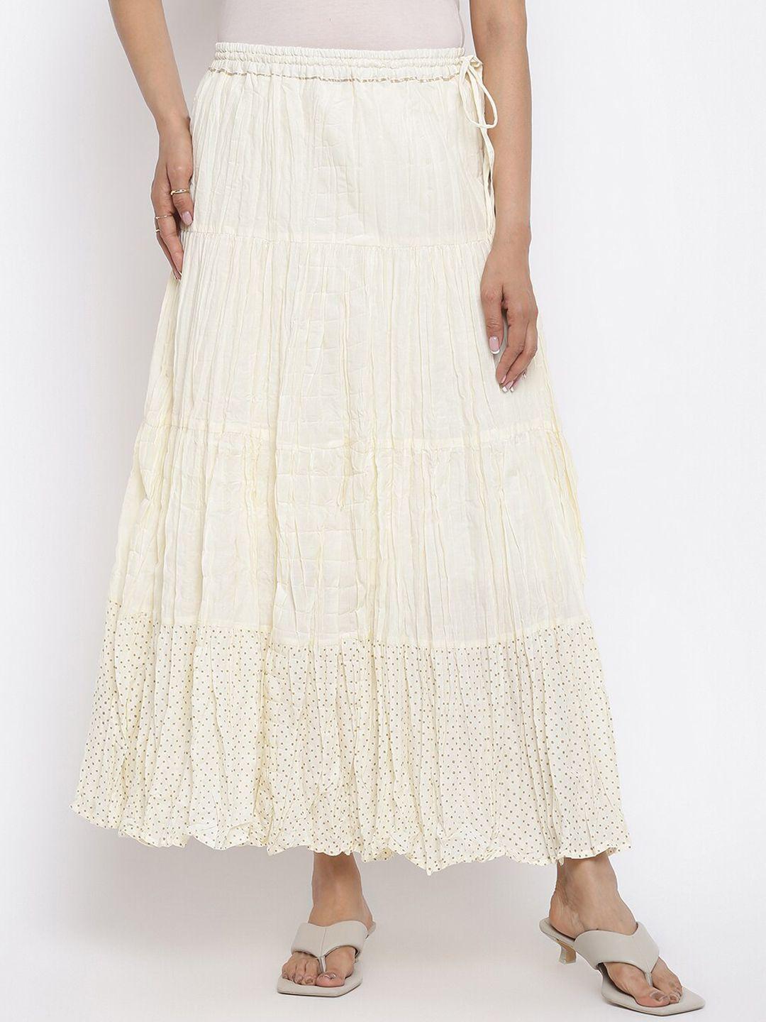 fabindia women off white cotton maxi tiered skirt