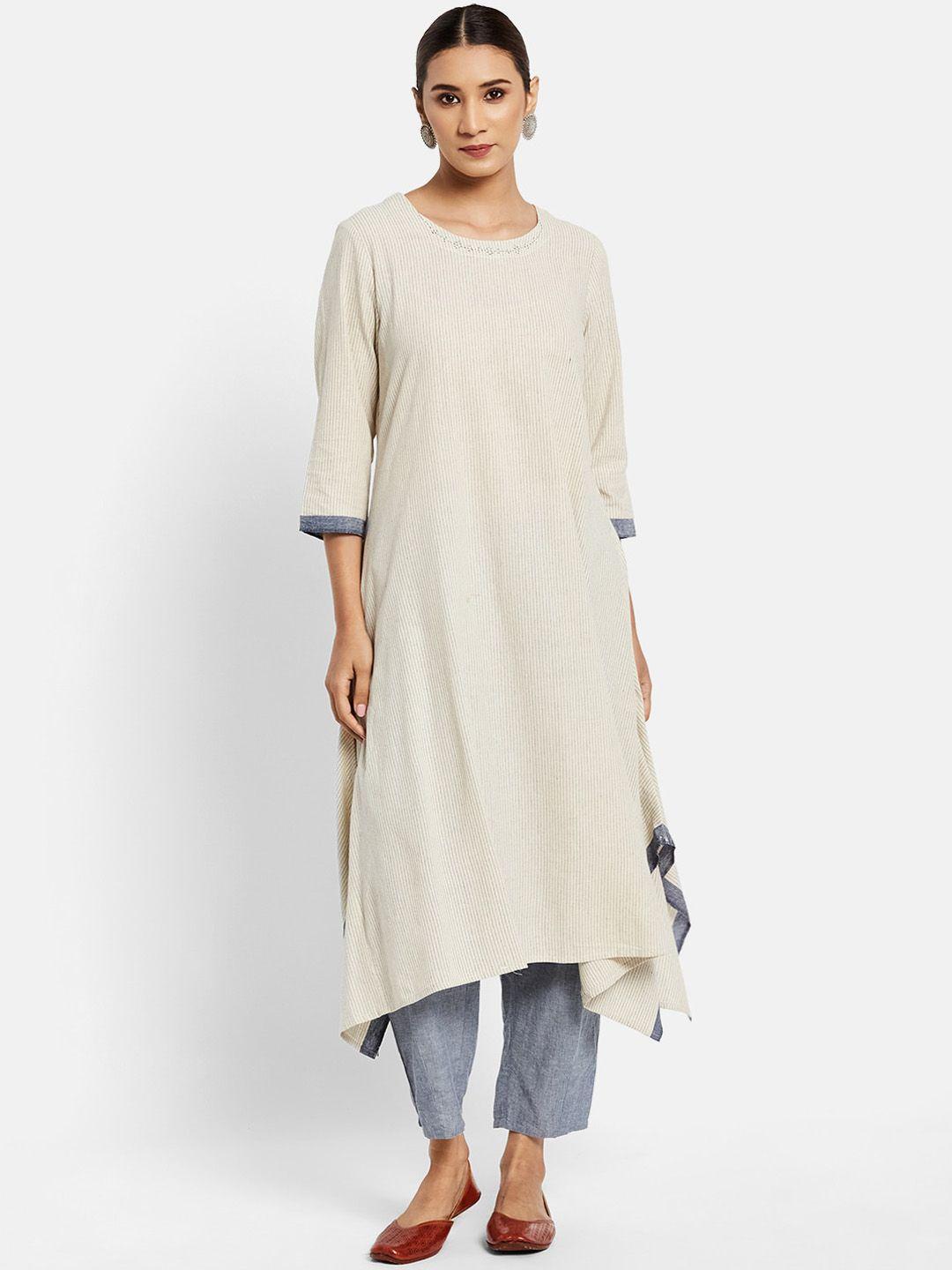 fabindia women off white pure cotton kurta with trousers