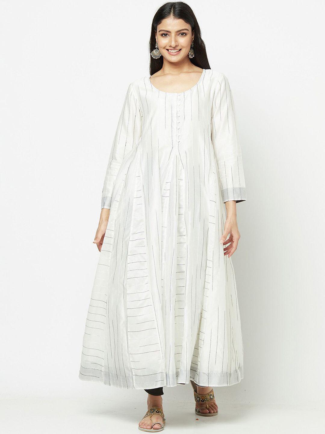 fabindia women off white striped anarkali kurta