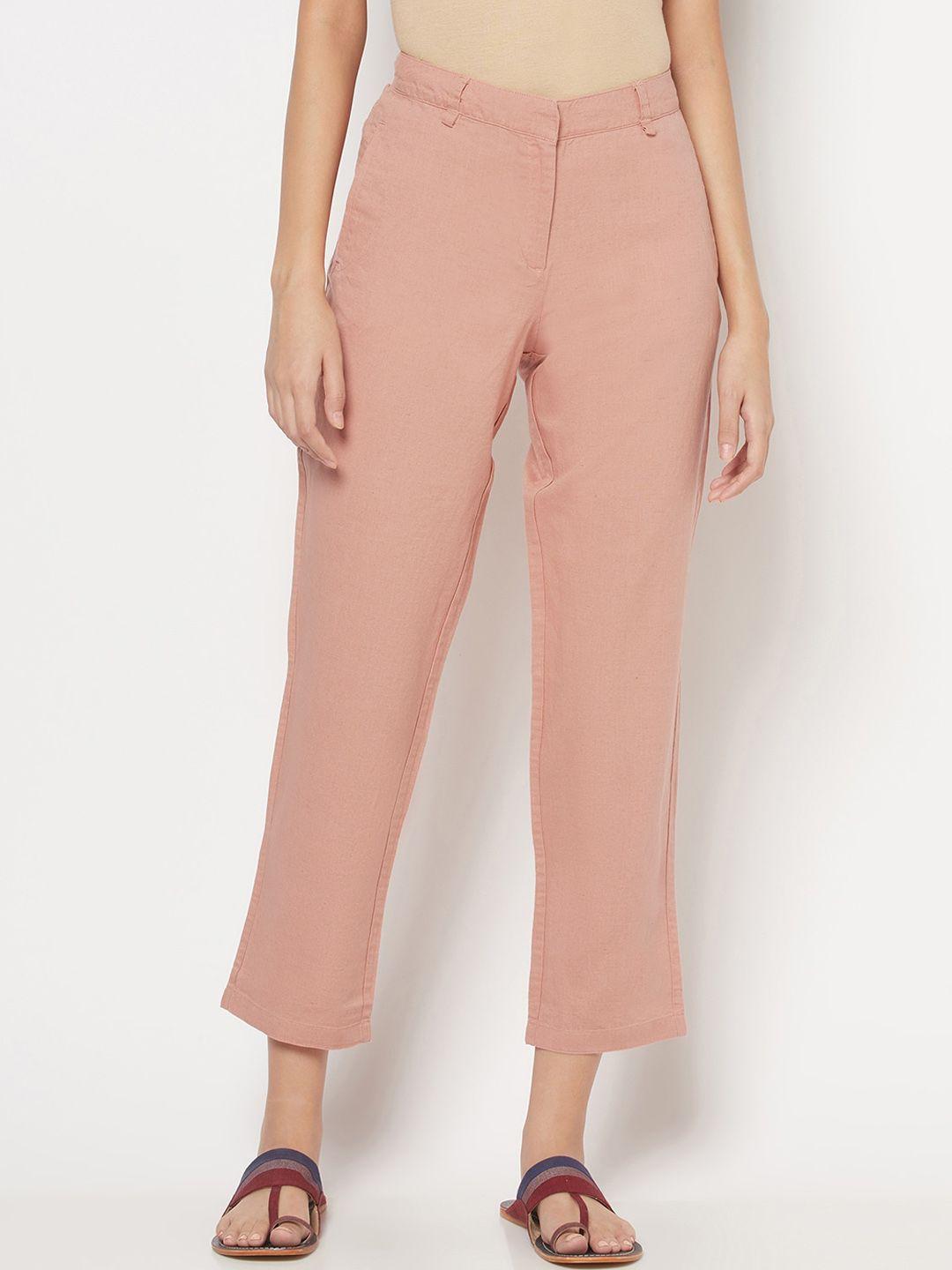 fabindia women peach-coloured trousers