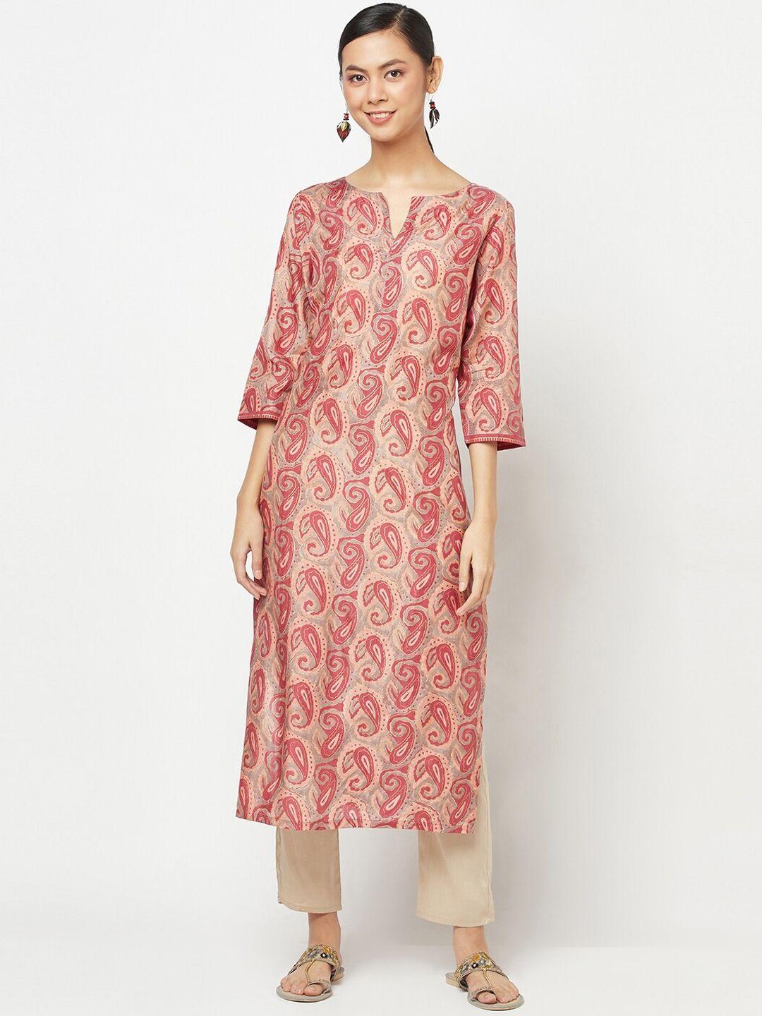 fabindia women pink ethnic motifs printed anarkali kurta