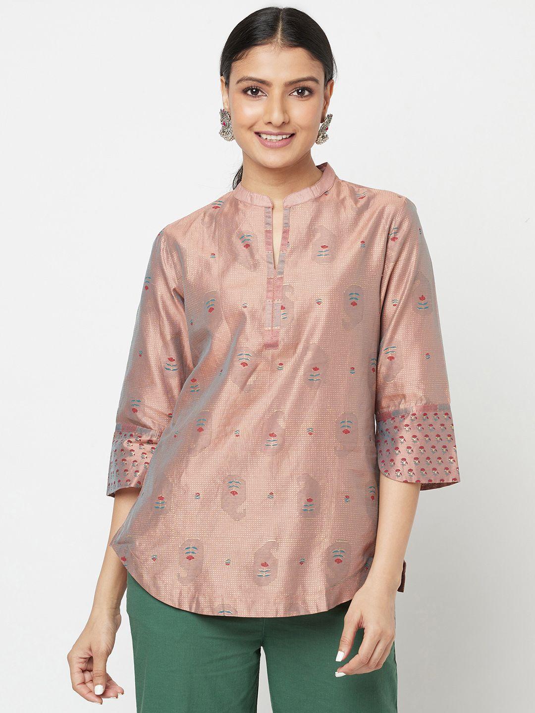 fabindia women pink ethnic motifs printed kurta