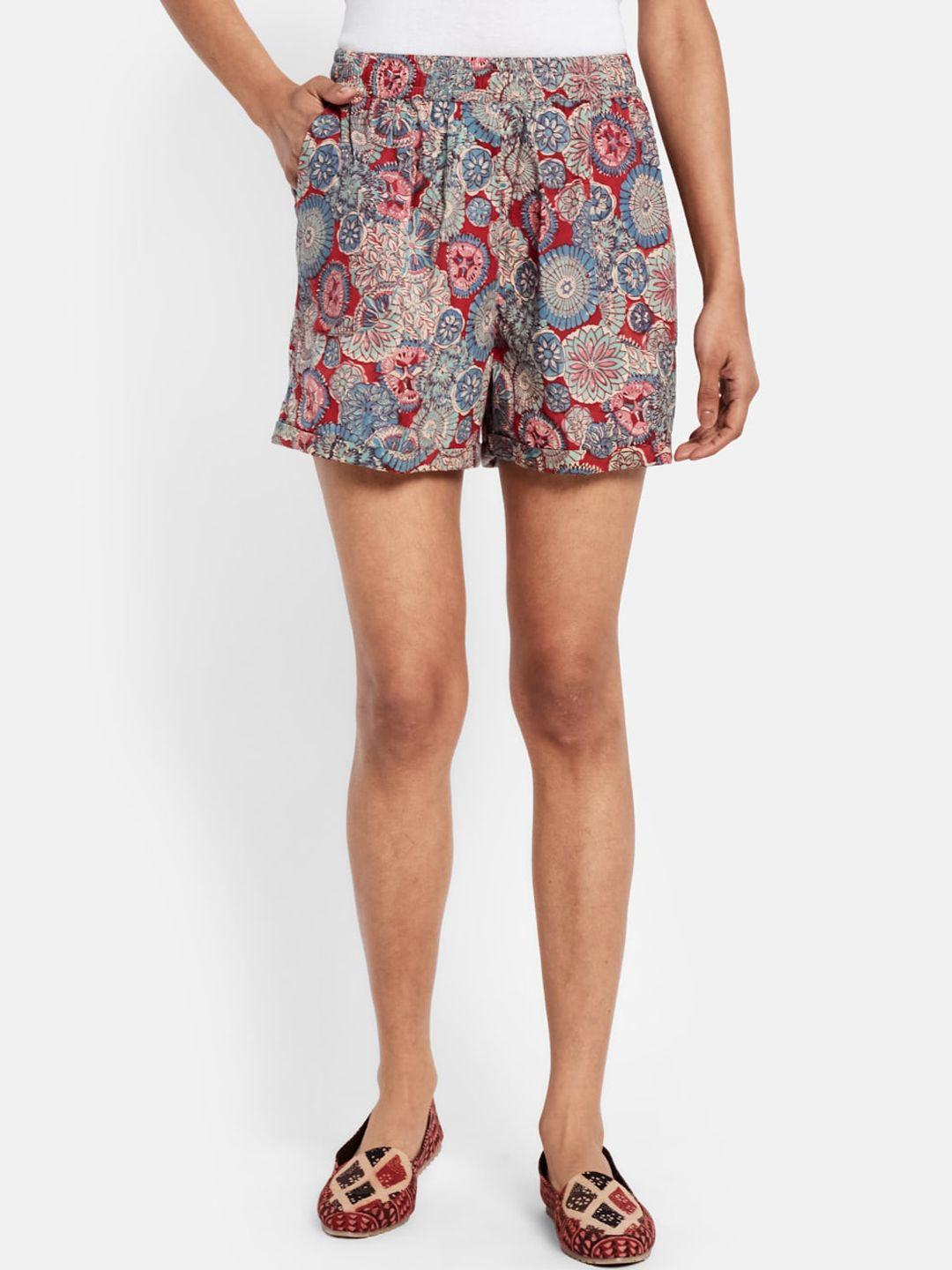 fabindia women pink floral printed shorts