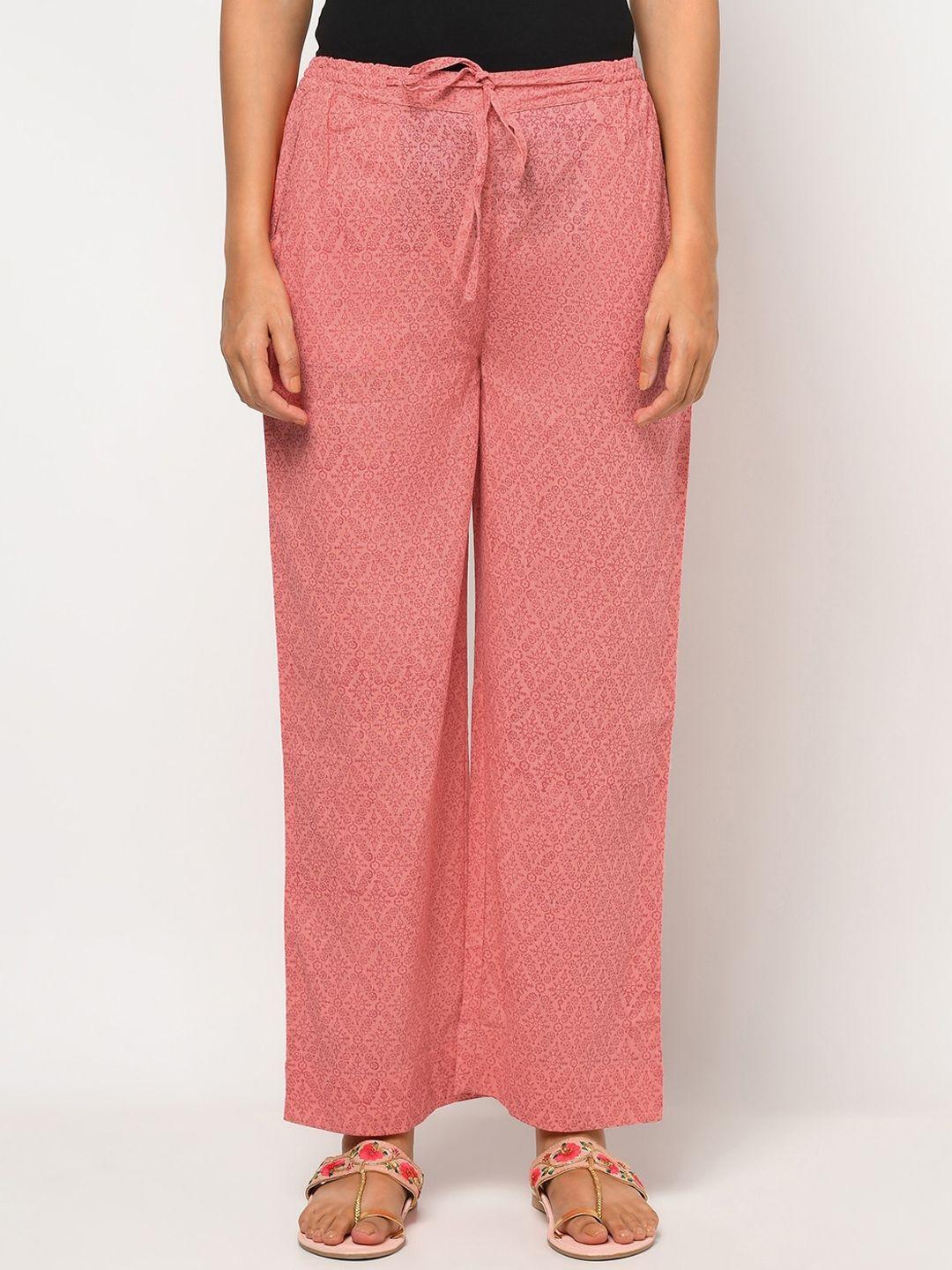 fabindia women pink printed parallel trousers