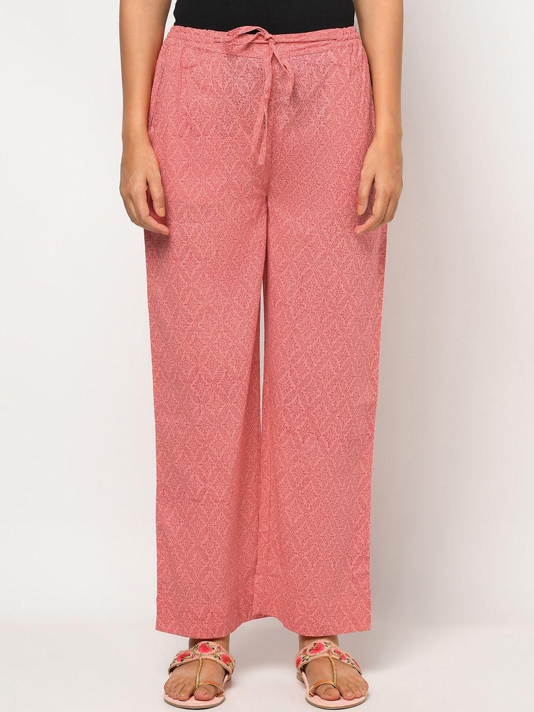 fabindia women pink printed parallel trousers