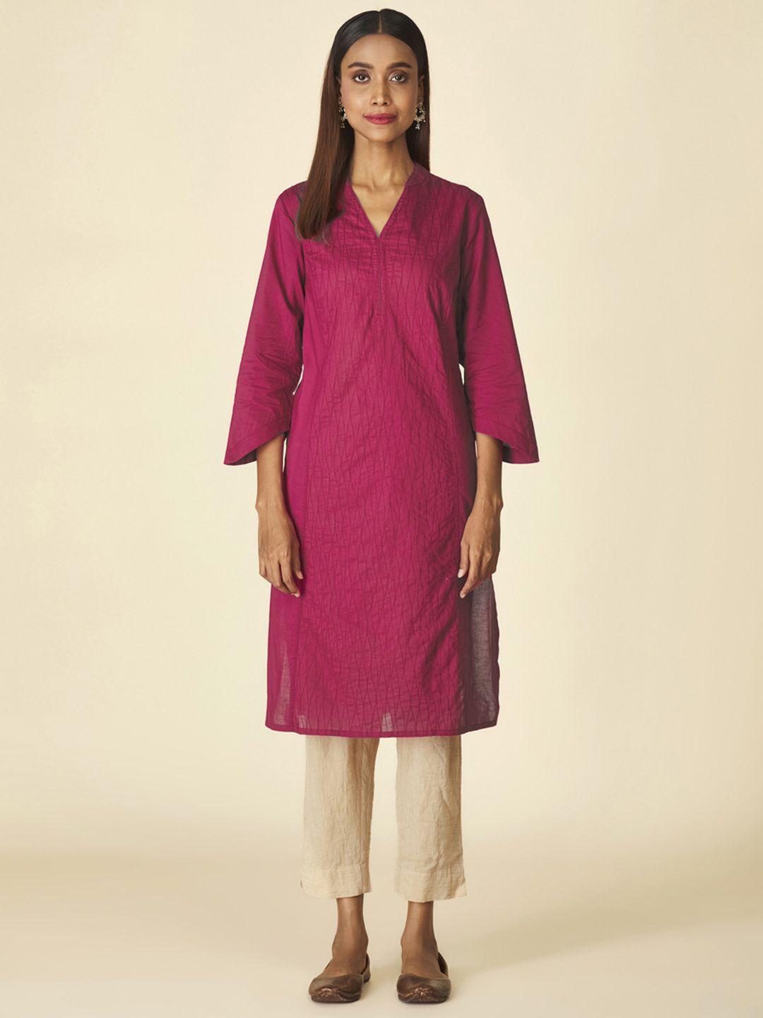 fabindia women pink solid cotton kurta