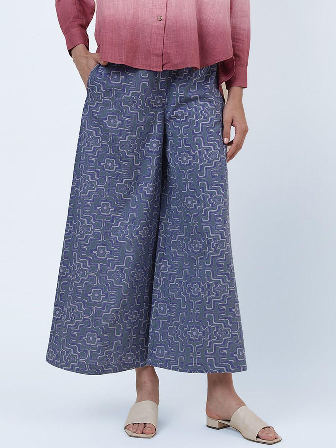 fabindia women printed mid-rise culottes trousers