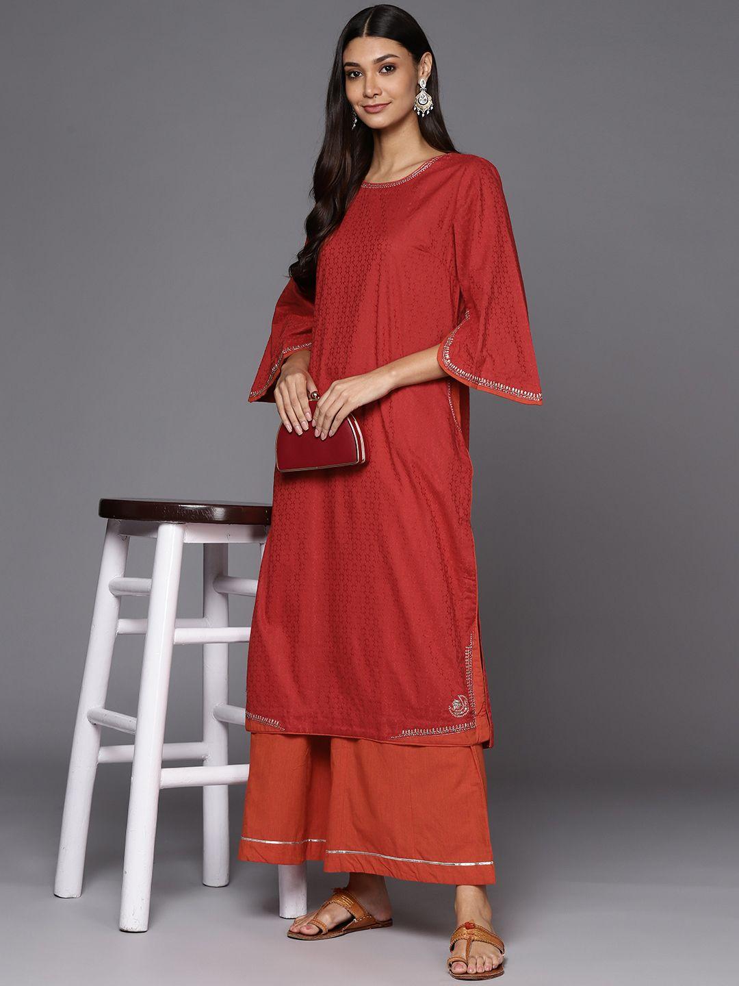 fabindia women red pure cotton kurta with palazzos