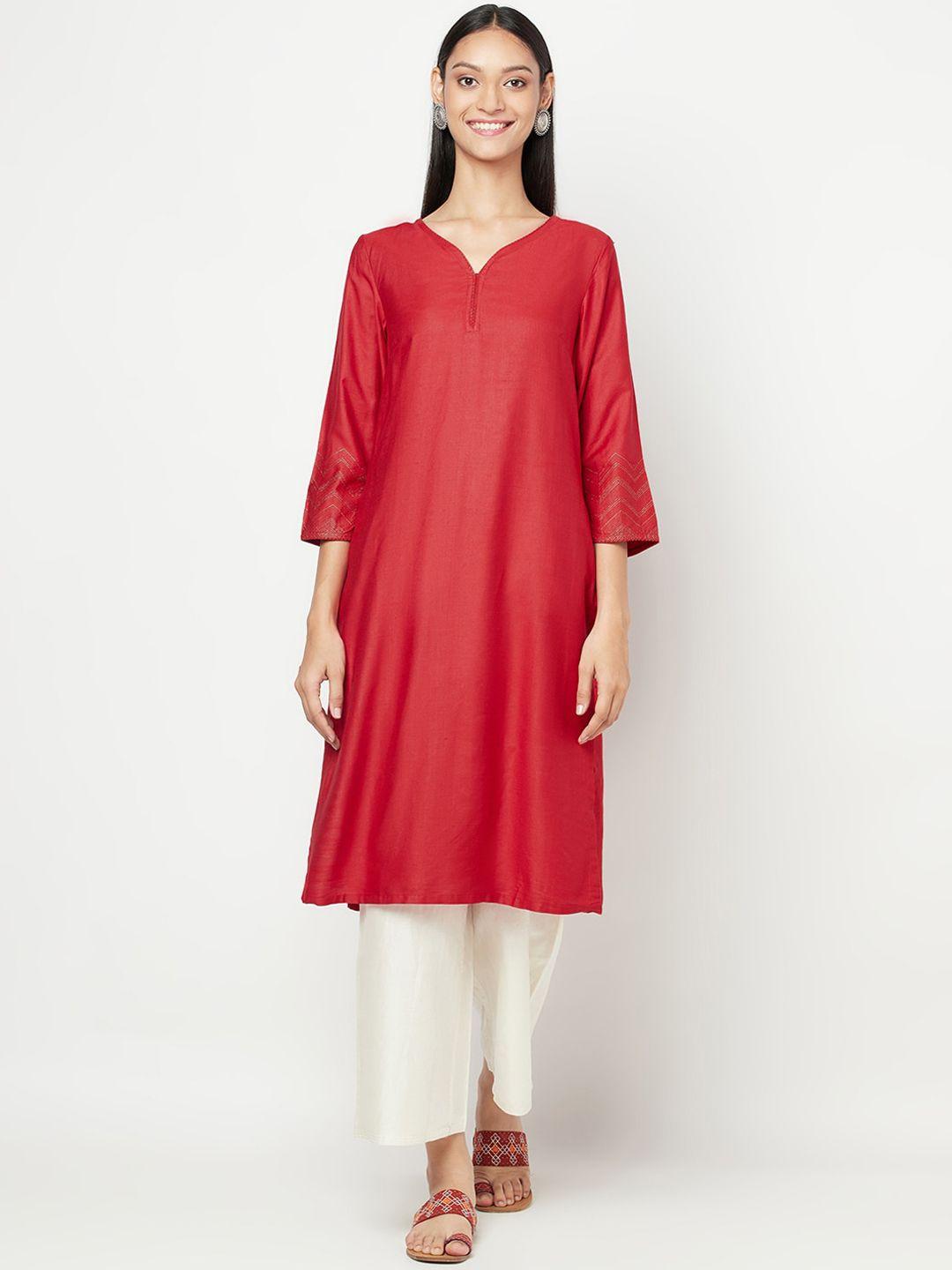 fabindia women red solid a-line kurta