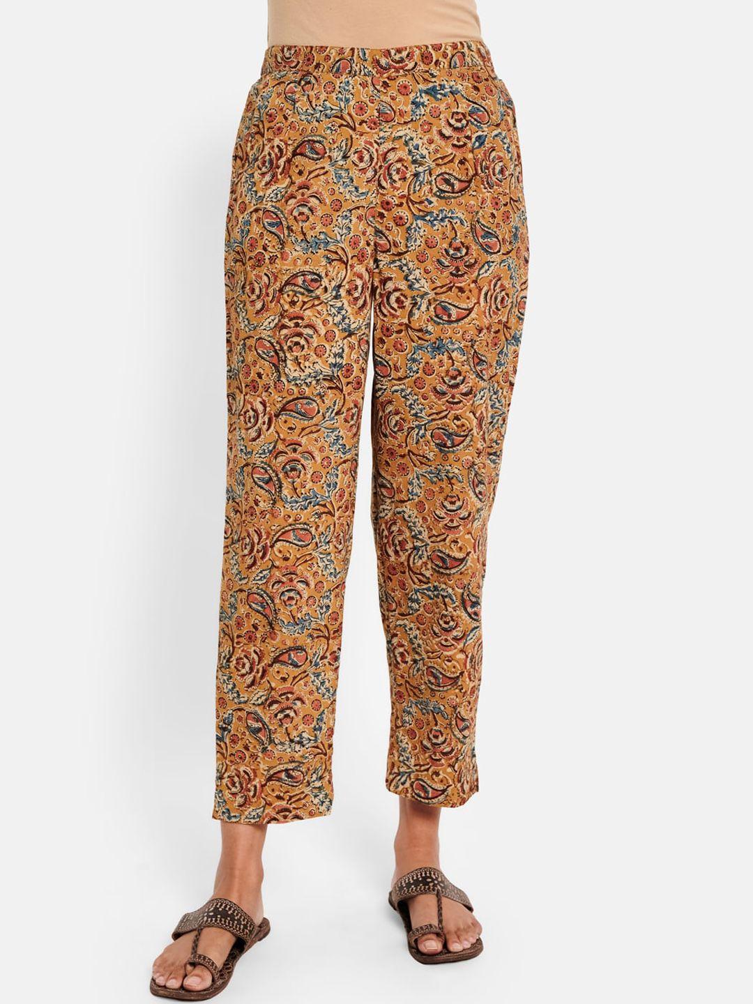 fabindia women rust ethnic motifs printed trousers