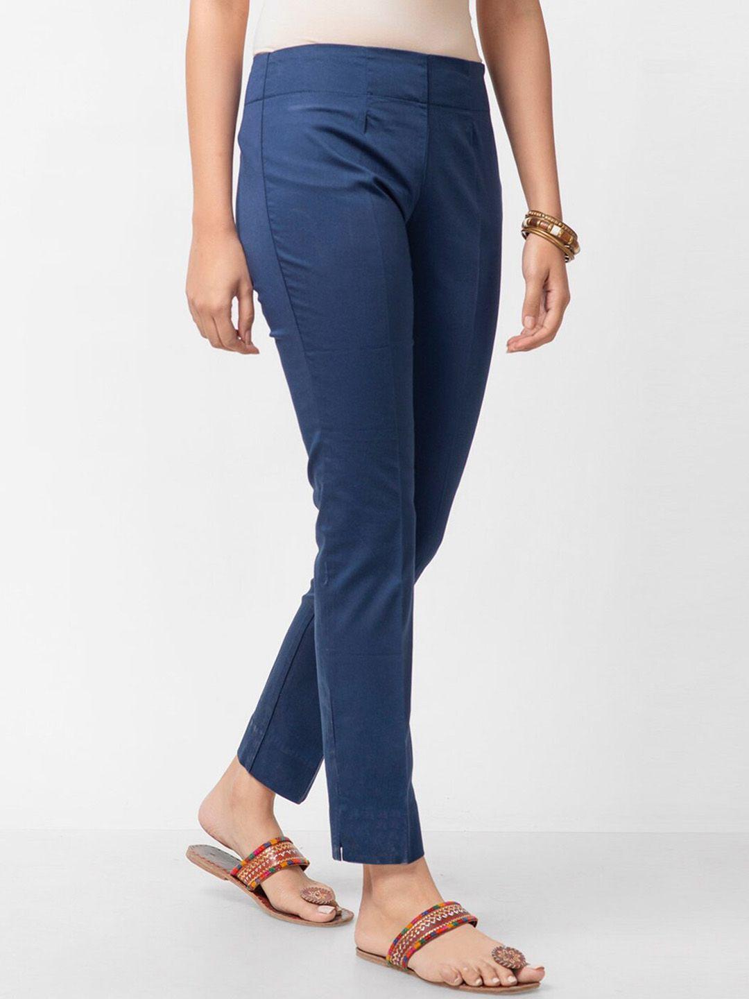 fabindia women slim fit formal trousers