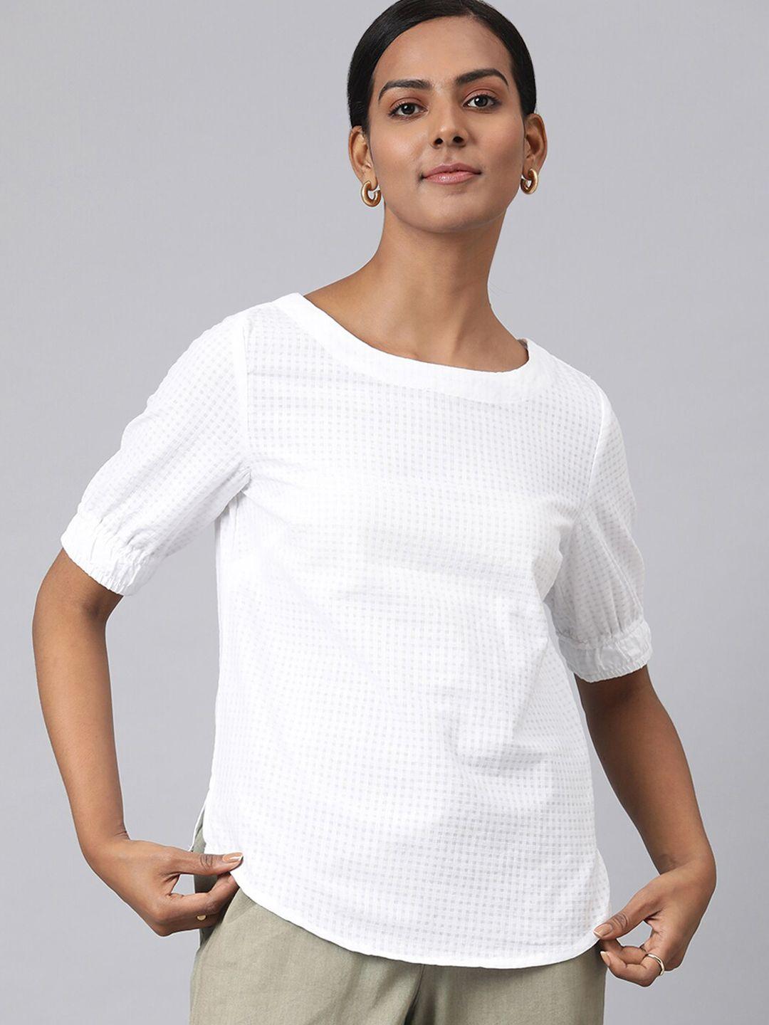 fabindia women white solid cotton top