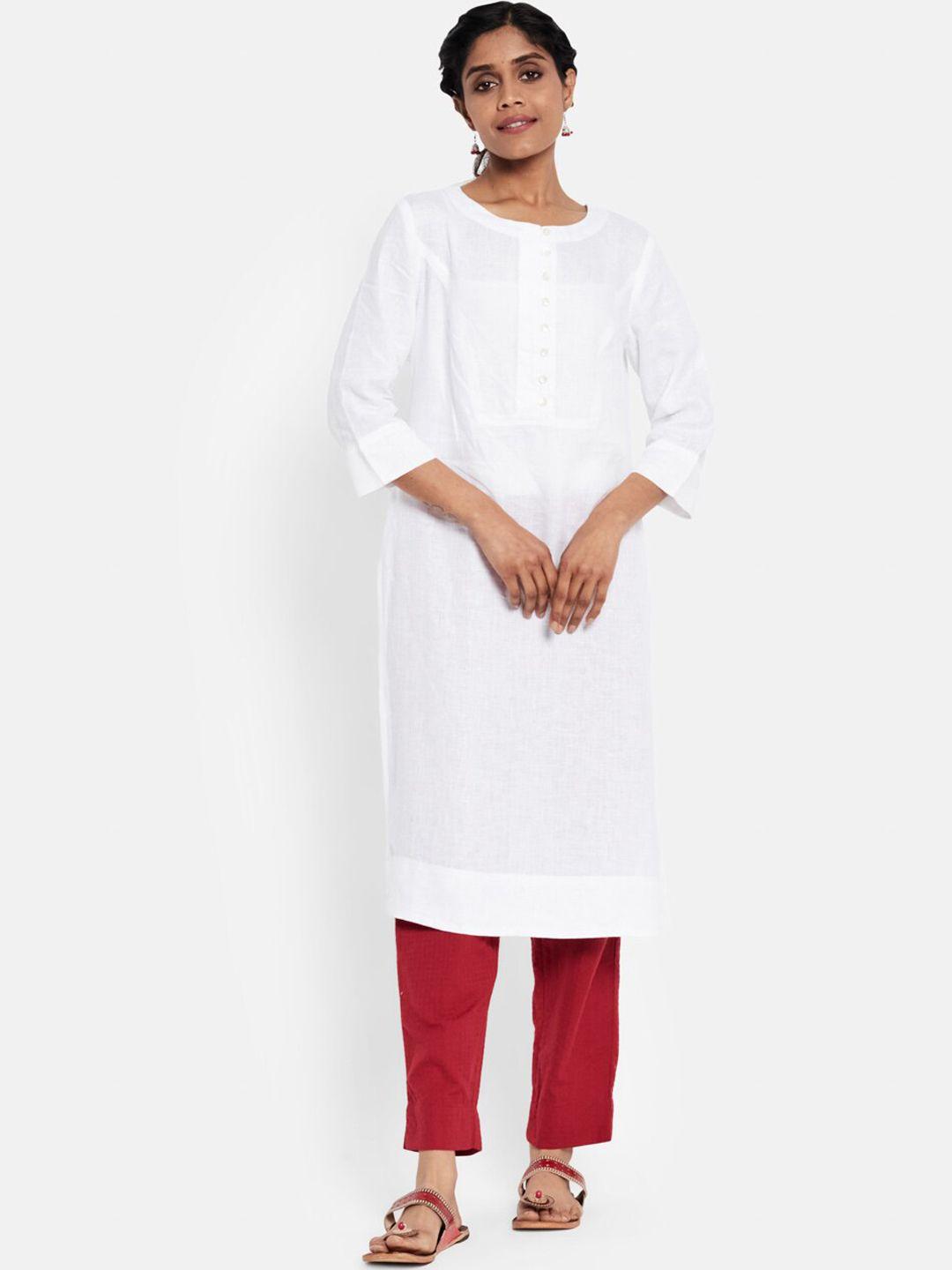 fabindia women white solid straight kurta